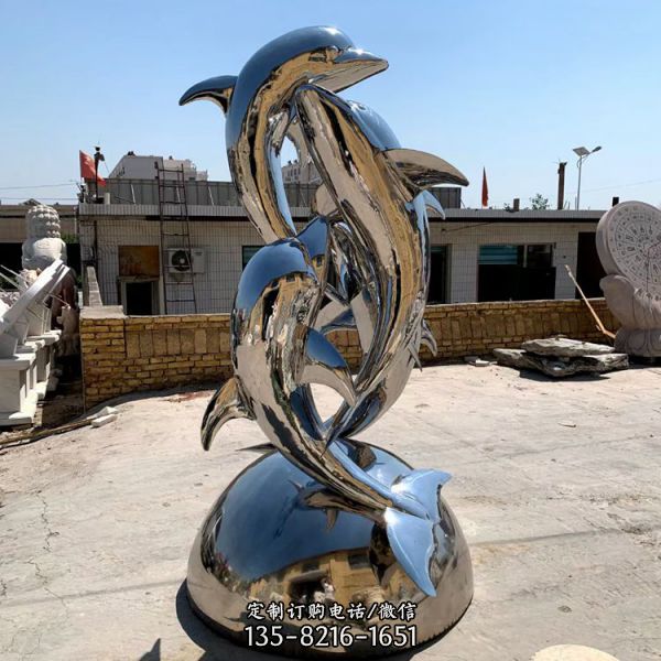 镜面不锈钢海豚雕塑 304仿真动物雕像 售楼处景观装饰（1）