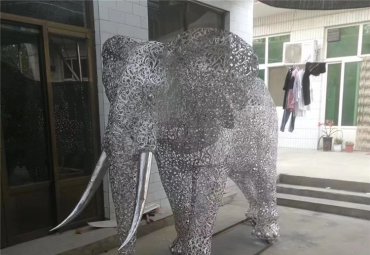 大象镂空不锈钢景观摆件 