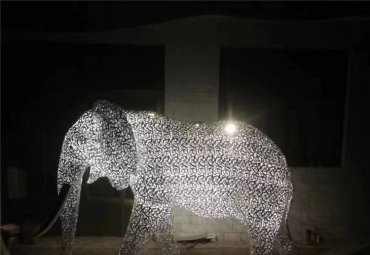创意发光镂空大象不锈钢雕塑