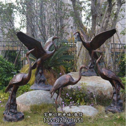 公园 景区不锈钢仿铜户外抽象景观仙鹤雕塑（4）