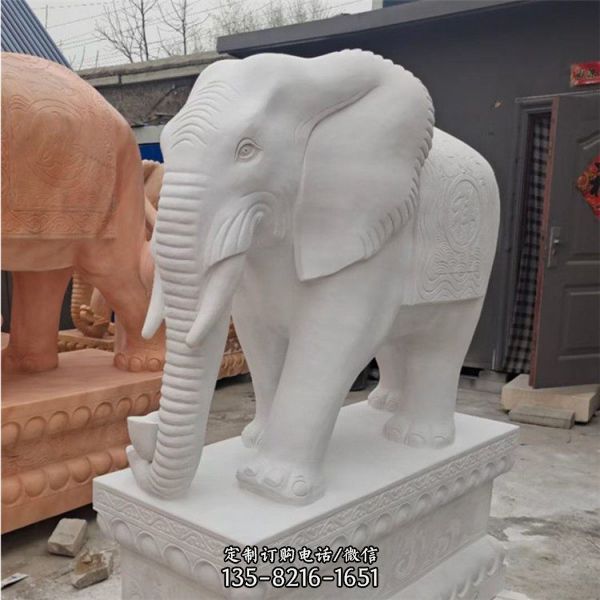 酒店门口汉白玉石雕大象 动物雕塑摆件 园林景观石雕大象雕塑