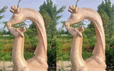 红石长颈鹿雕塑是一个充满了动态气息和感染力的雕塑，…