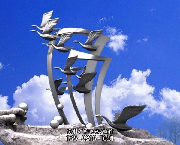 抽象和平鸽飞鸽雕塑金属不锈钢动物摆件（4）