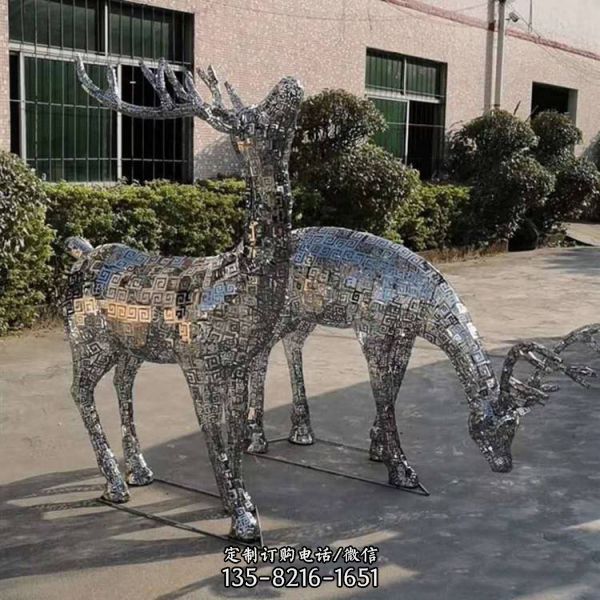 公园绿地摆放不锈钢镂空鹿景观雕塑/玻璃钢鹿雕塑（1）