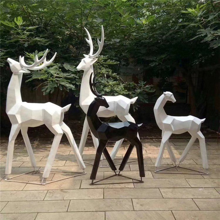 不锈钢抽象户外公园梅花鹿雕塑图片
