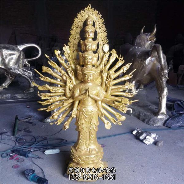 寺庙玻璃钢喷金烤漆大型佛像千手观音雕塑（5）