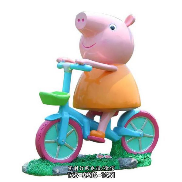 玻璃钢骑车小猪佩奇卡通雕塑 游乐园摆件