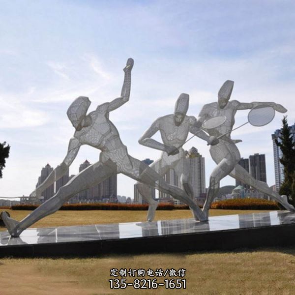 抽象几何运动小品 公园景观摆件 不锈钢运动竞技人物雕塑