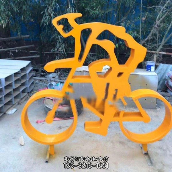 金属不锈钢剪影骑自行车 户外剪影运动雕塑摆件