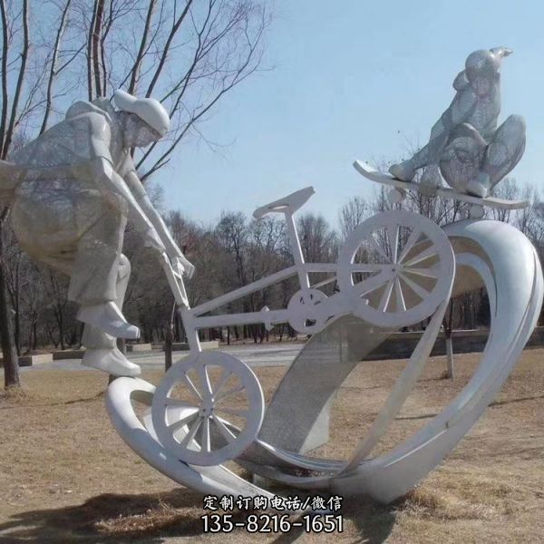 金属不锈钢剪影骑自行车 户外剪影运动雕塑摆件（2）