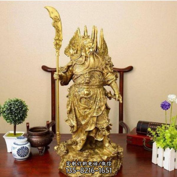 黄铜铸造关公横刀武财神雕像办公室装饰品