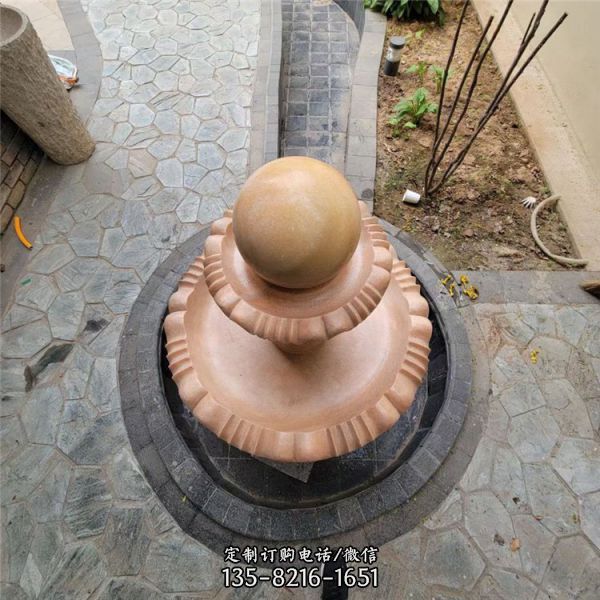 庭院别墅小型晚霞红风水球石雕喷泉（5）