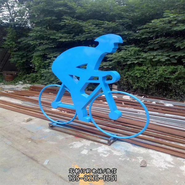 校园不锈钢铁艺骑自行车运动主题人物雕塑（3）