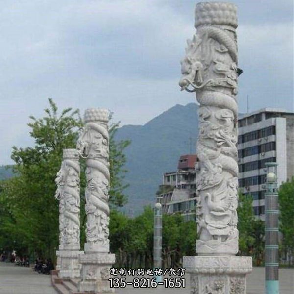 城市广场柱子石雕盘龙柱 户外大型雕塑