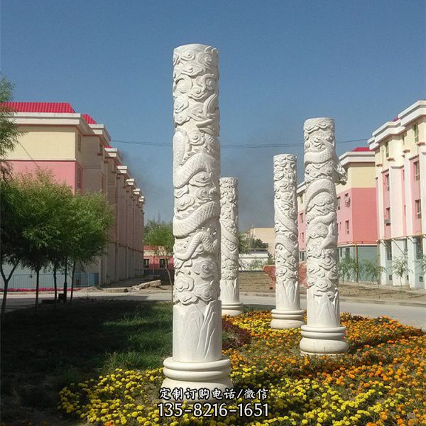 汉白玉石雕龙柱，企业工厂装饰景观柱
