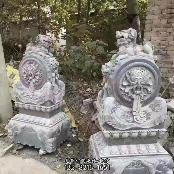 大理石石雕浮雕别墅小区饭店麒麟抱鼓石