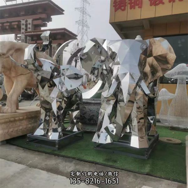 304不绣钢几何动物造型 户外公园主题 菱形大象雕塑（2）