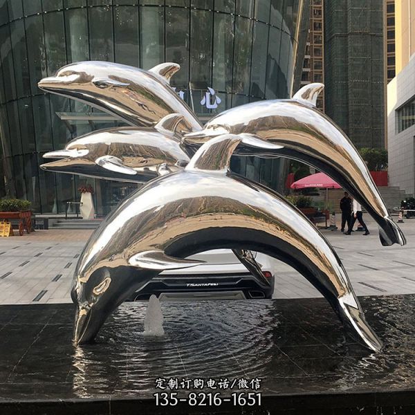 喷泉水景不锈钢镜面海豚雕塑