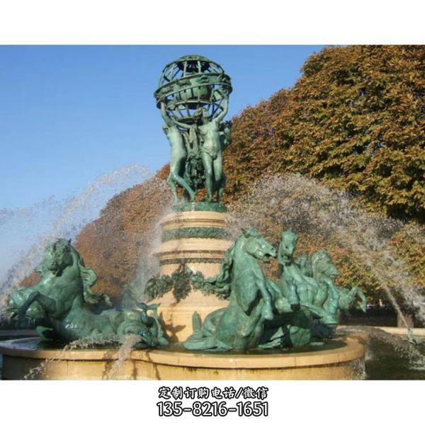 户外大型喷泉景观摆件西方人物铜雕马喷泉