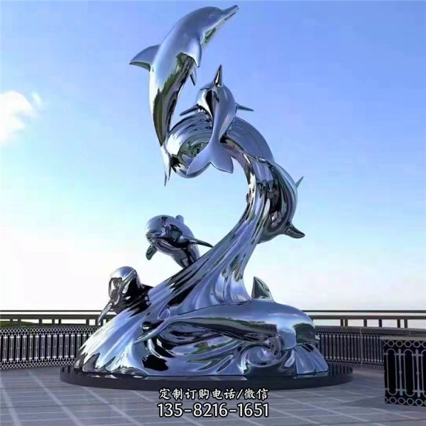 大型广场景观雕塑金属摆件不锈钢镜面抽象鲸鱼海豚雕塑（1）
