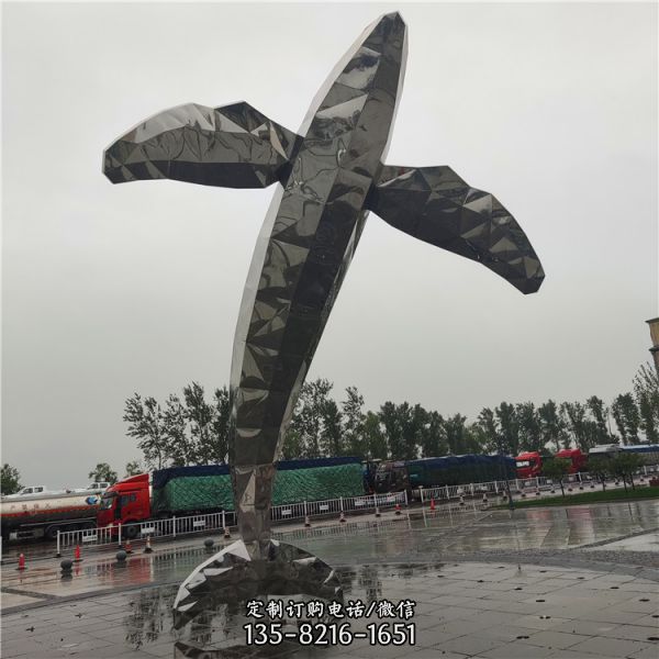 大型广场景观雕塑金属摆件不锈钢镜面抽象鲸鱼海豚雕塑（6）