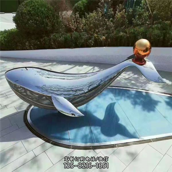 大型广场景观雕塑金属摆件不锈钢镜面抽象鲸鱼海豚雕塑（4）