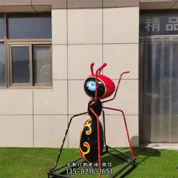 不锈钢彩绘户外园林景观大型抽象动物蚂蚁雕塑