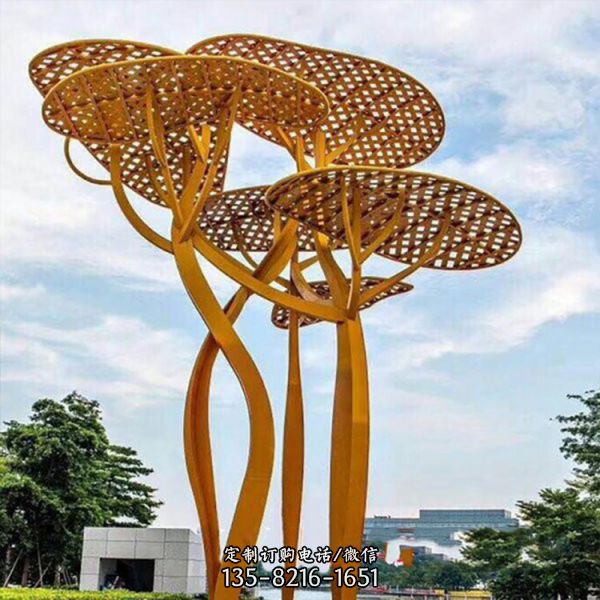 不锈钢蘑菇树铁艺镂空广场园林景观艺术雕塑摆件