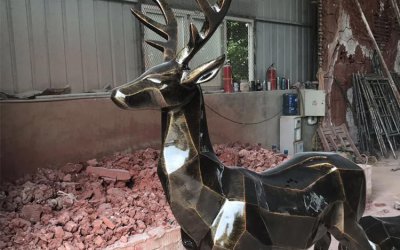玻璃钢仿铜大型抛光鹿雕塑