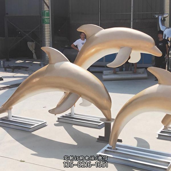 不锈钢金色海豚雕塑 景区抽象动物白钢景观摆件（4）