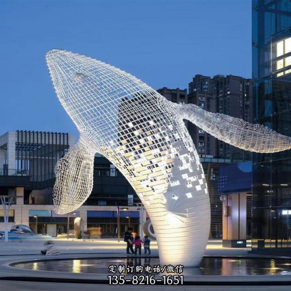 不锈钢鱼雕塑水池景观发光雕塑海豚雕塑镂空动物摆件（2）