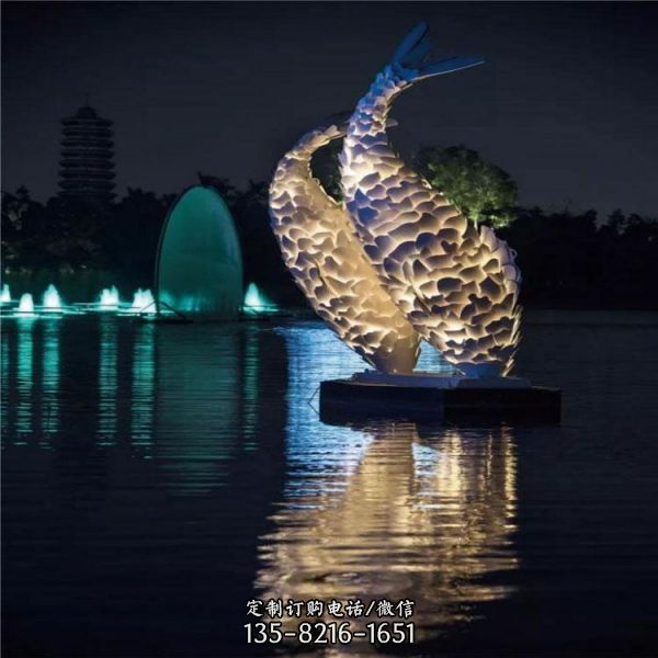 不锈钢鱼雕塑水池景观发光雕塑海豚雕塑镂空动物摆件（3）