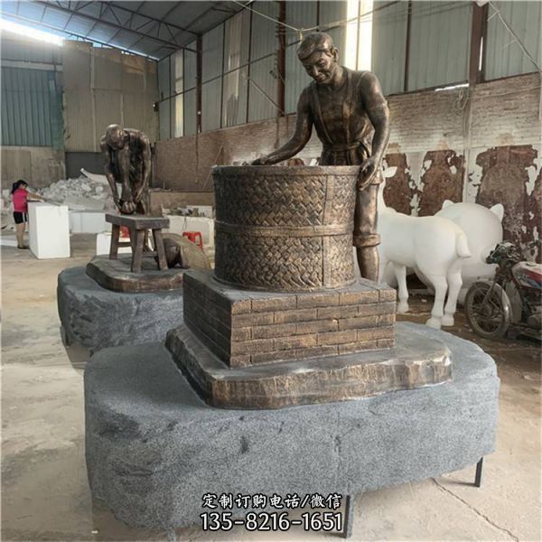 民俗生活古铜雕塑 洗茶晒茶茶文化商业街雕塑