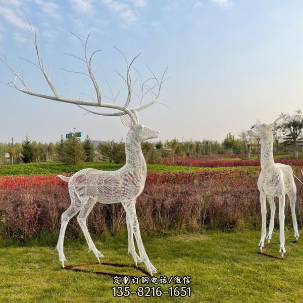 公园绿地切面动物雕塑不锈钢镂空鹿雕塑（2）