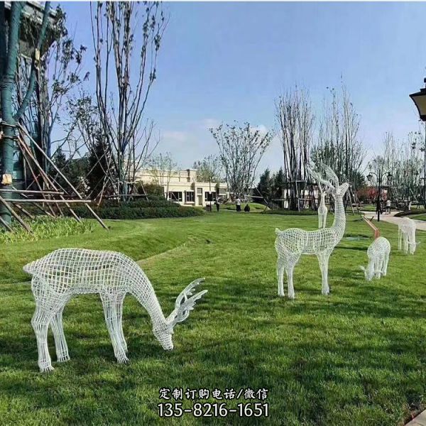 公园绿地切面动物雕塑不锈钢镂空鹿雕塑（3）