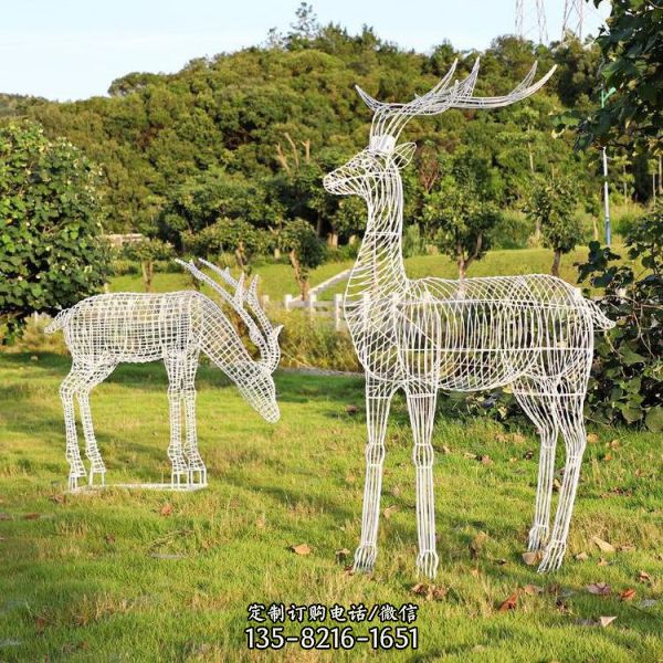 公园绿地切面动物雕塑不锈钢镂空鹿雕塑（5）