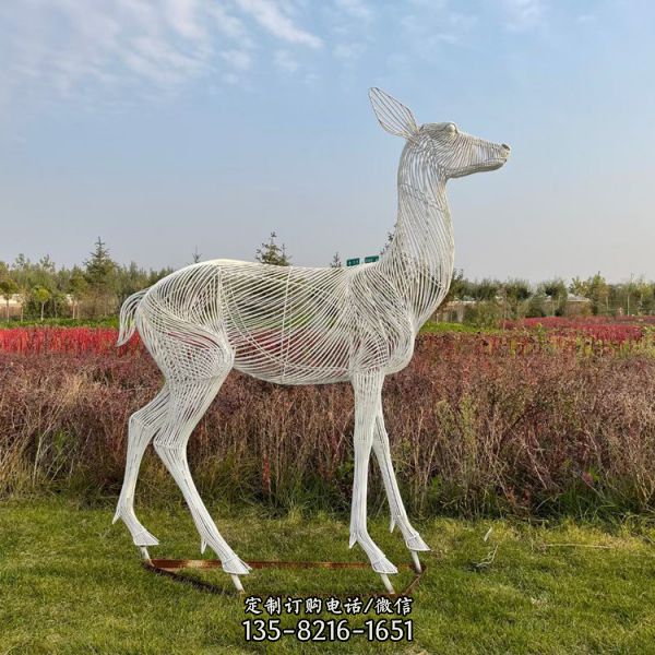 公园绿地切面动物雕塑不锈钢镂空鹿雕塑（4）