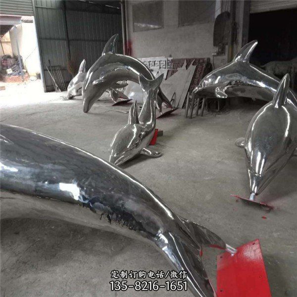 不锈钢镜面广场水景创意公园海豚雕塑（5）