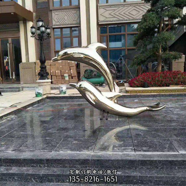 不锈钢镜面广场水景创意公园海豚雕塑（4）