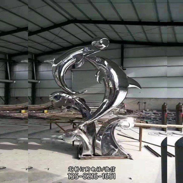 不锈钢镜面广场水景创意公园海豚雕塑（1）