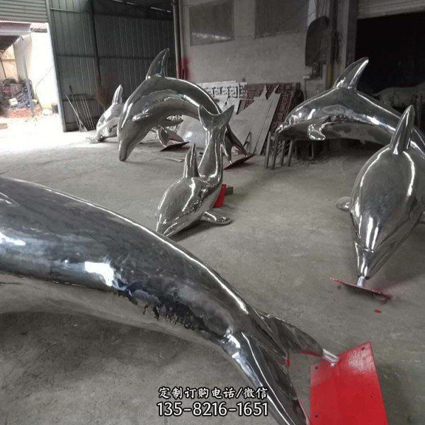 不锈钢镜面广场水景创意公园海豚雕塑（2）