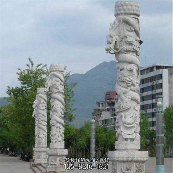 公园广场大型浮雕龙盘石柱雕塑