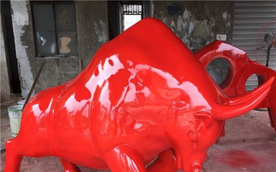 玻璃钢彩绘抽象牛雕塑