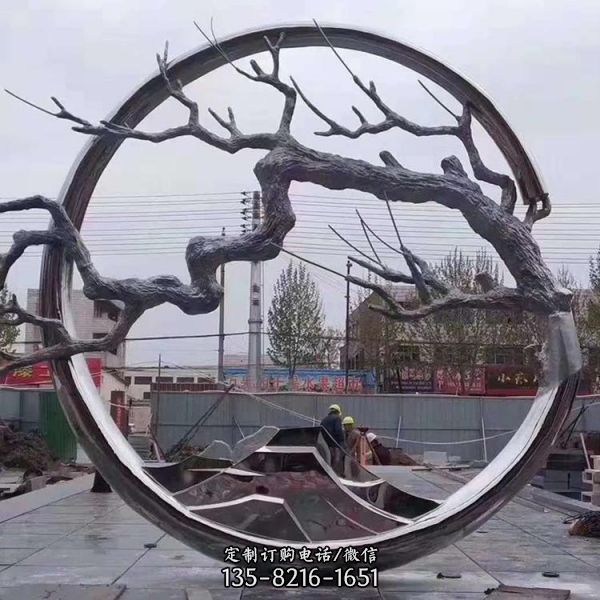 园林 广场304不锈钢镜面拉丝帆船 圆环树枝雕塑（3）