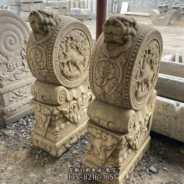 仿古汉白玉石雕抱鼓石门墩是一种精美的雕刻艺术。它由…