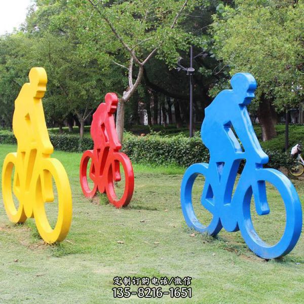 公园景区自行车跑步玻璃钢抽象人物雕塑（3）