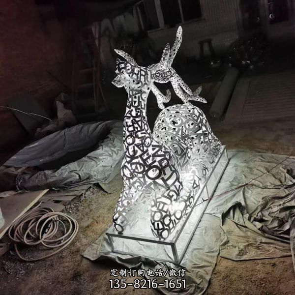金属铁艺镂空鹿雕塑 不锈钢动物发光鹿景观公园草坪摆件（3）