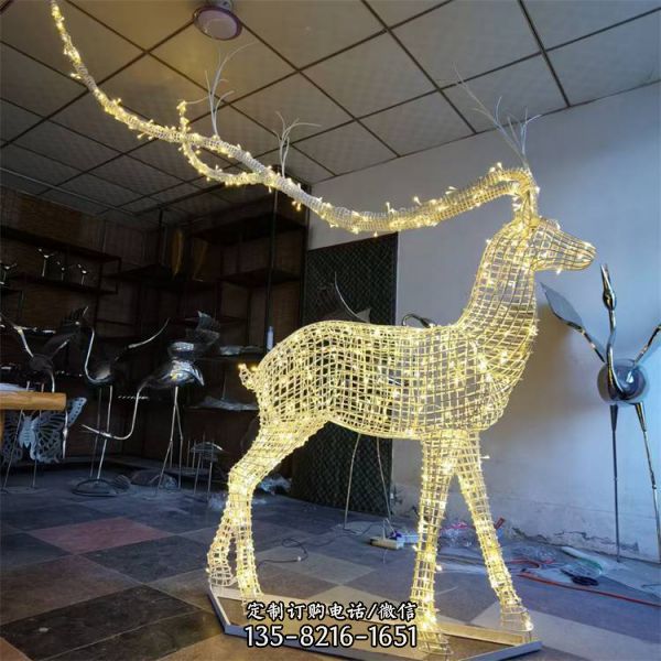 金属铁艺镂空鹿雕塑 不锈钢动物发光鹿景观公园草坪摆件（5）