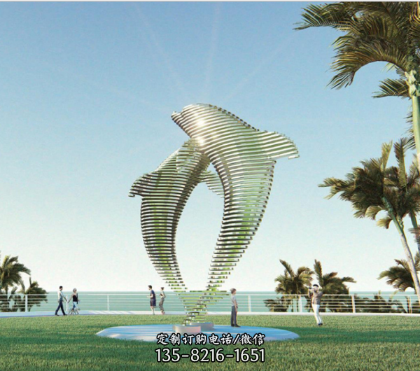 不锈钢海豚，创意透视海豚景观雕塑