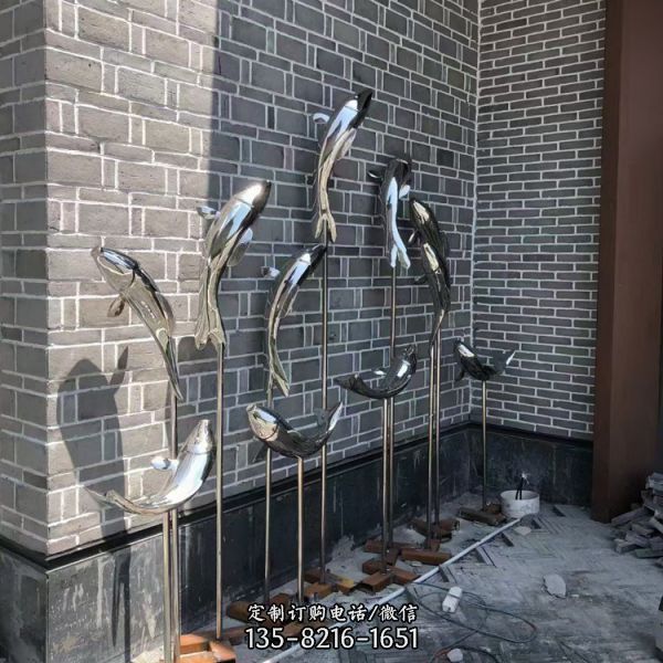 步行街酒店不锈钢抽象鱼景观雕塑（4）